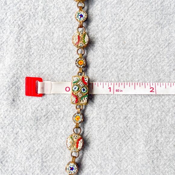 Antique Italian Micro Mosaic Bracelet - Gilt Brass - Estate Costume Jewelry - Picture 16 of 16
